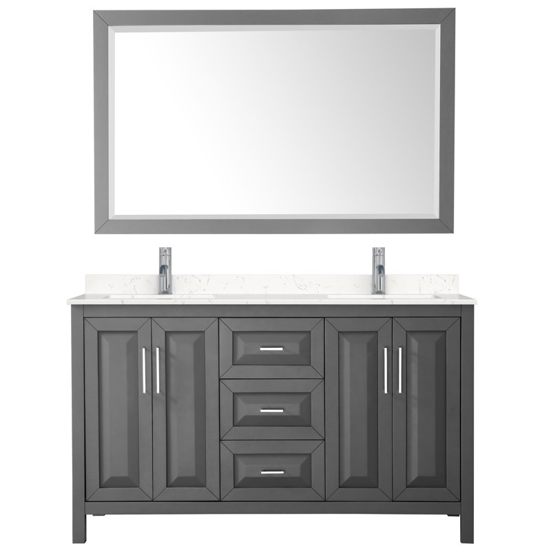 Ensemble de meuble-lavabo double avec miroir Daria, Gris foncé, Chrome poli, 60"