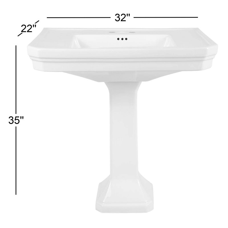 Lavabo sur pied 32 pouces - Perceuse à robinet 4 pouces - Blanc
