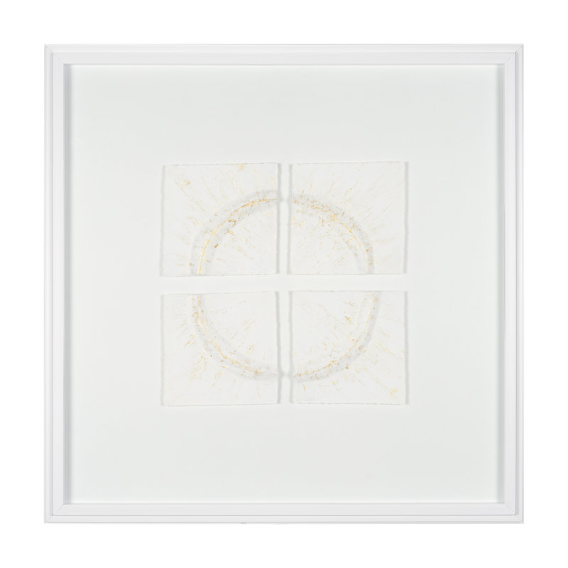 Équivalent à quadrant blanc, œuvre d'art texturée 3D encadrée à la main sous verre, Equal Quadrants White, Blanc