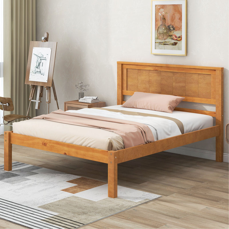 Base de lit plateforme avec tête de lit, support à lattes de bois, aucun sommier requis, Twin, Oak