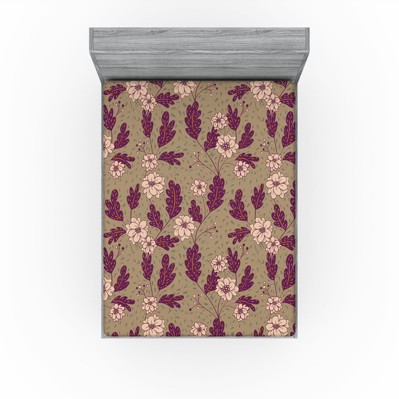 Drap-housse Ambesonne, Prune, vert olive pâle / floral, Drap-housse très grand californien