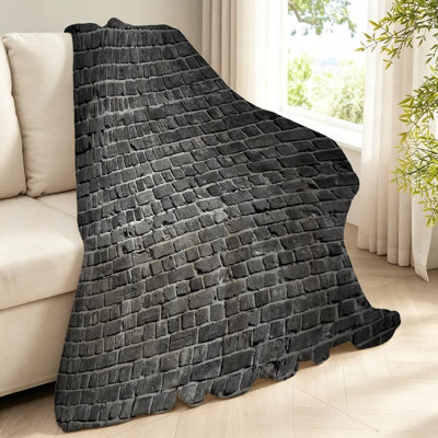 Jeté en flanelle transparente molletonné ultra doux, imprimé brique noir foncé foncé