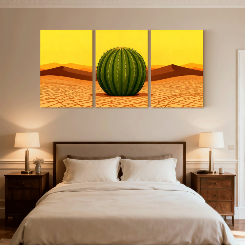 «Cactus Desert Landscape with Cactus and Sunset», ensemble de 3 impressions sur toile, H 18 po x l 36 po