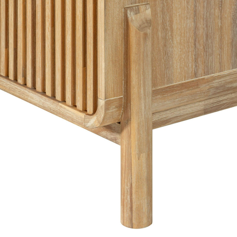 Ensemble de chambre à coucher 4 pièces Lutz - Tissu ivoire moderne + chêne naturel, Très grand lit
