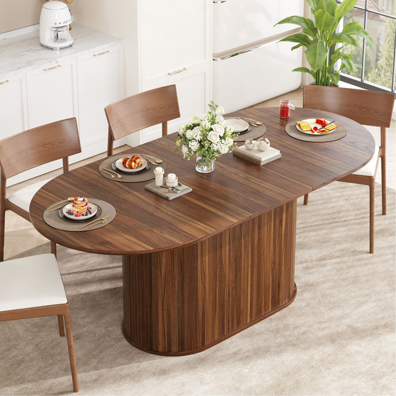 Table de salle à manger extensible de 55,11 po à 70,86 po avec pieds rayés pour le salon et la cuisine