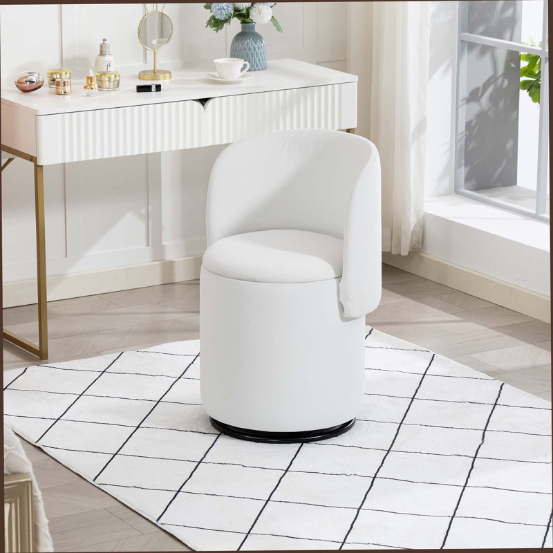 Stylish Upholstered Barrel Chair: 360° Swivel Vanity Stool For Bedroom & Dining Chair, Built-In Storage, Soft Padded Accent Seat, Multi-Functional For Dressing/Dining, Free Cat Bed Stool Included,