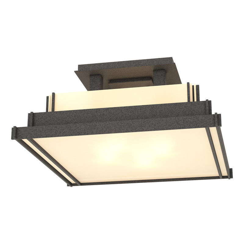 Plafonnier semi-encastré carré à 4 lumières Steppe, Fer naturel, H 7,6 po x l 17,1 po x P 17,1 po, Blanc
