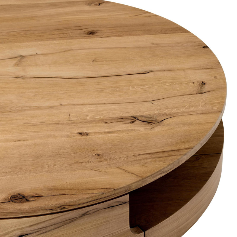 Matheus Round Single Coffee Table by Ronald Sasson and Thomas Bina, Natural Reclaimed French Oak