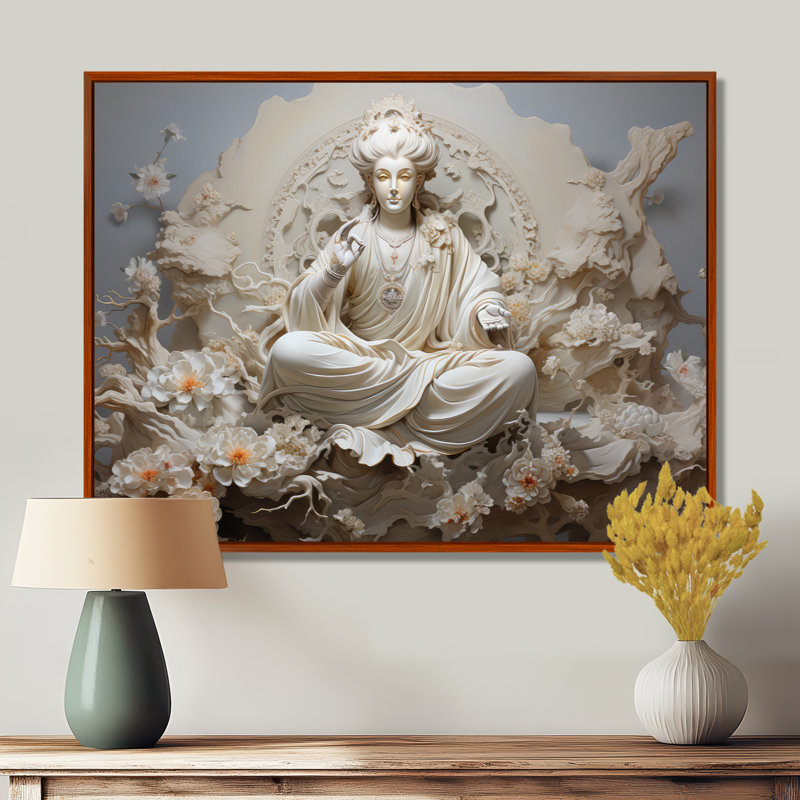 Hindou Bhagavad Gita Béni I, H 34 po x l 44 po x P 1,5 po, Cadre flottant brun