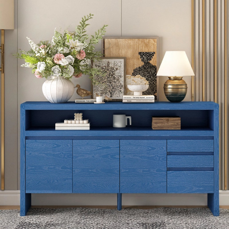 Modern Large Storage Cabinet, Navy Blue