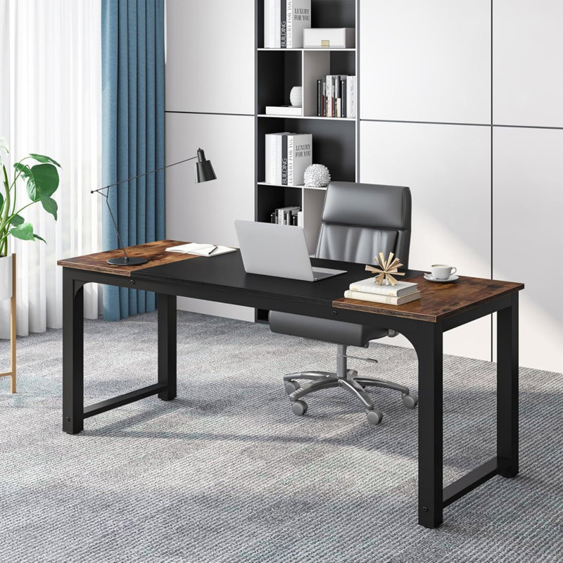 Bureau de direction de 70,8 pouces, poste de travail moderne spacieux avec structure en métal durable pour une utilisation domestique et professionnelle