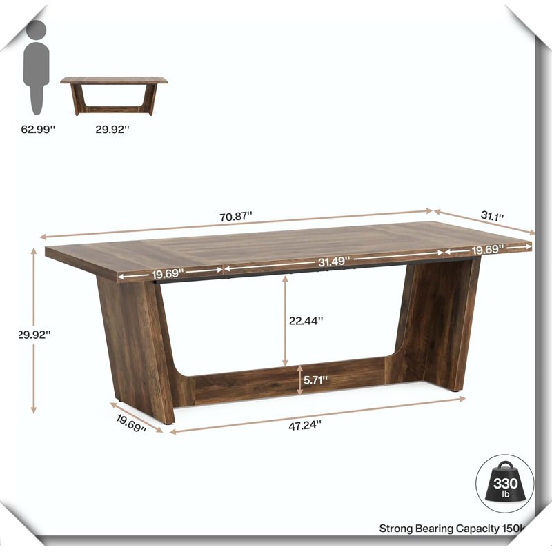 Large Executive Desk Industrial Aesthetic Minimalistic Clean Lines Design, Brown
