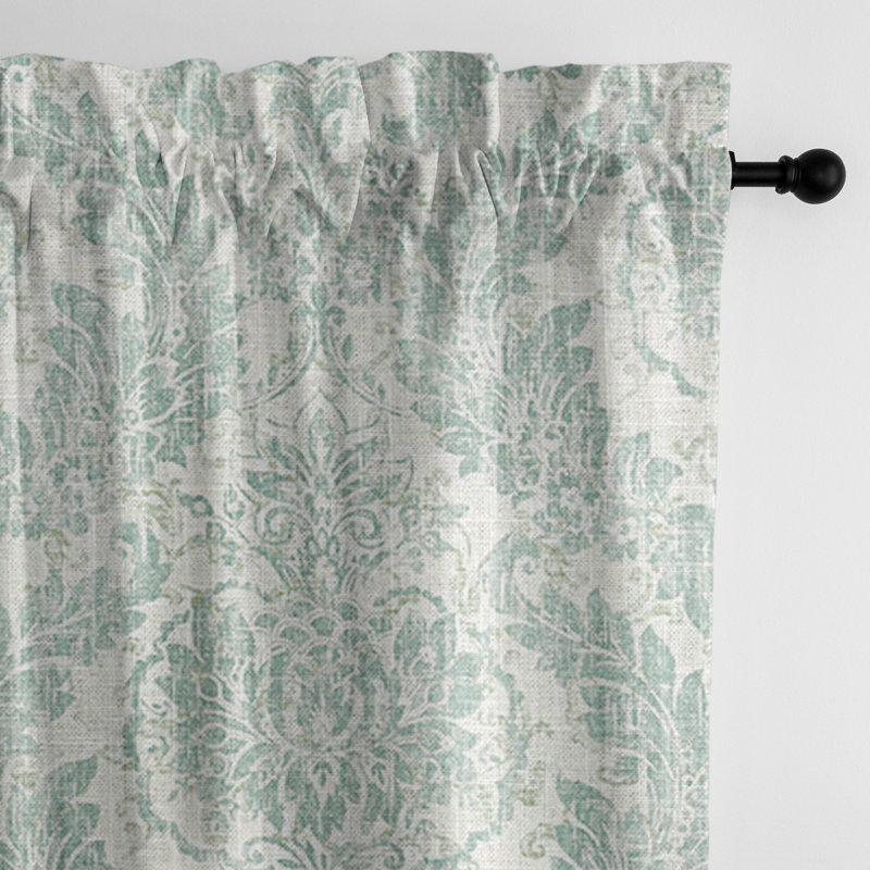 Bordeau Linen Damask Room Darkening Rod Pocket Single Curtain Panel, 50" W x 108" L, Mist