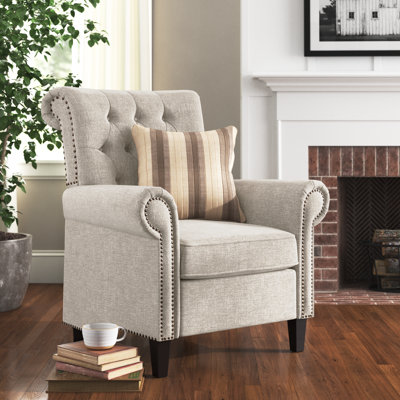 Bridin 32.25"W Upholstered Manual Push Back Recliner Chair with Nailheads, Cream