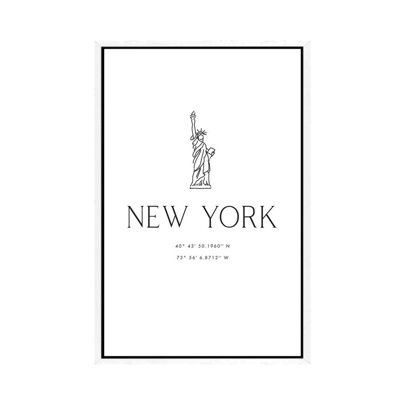 New York Coordinates With Statue Of Liberty Sketch by Blursbyai - Gallery-Wrapped Canvas Giclée on Canvas