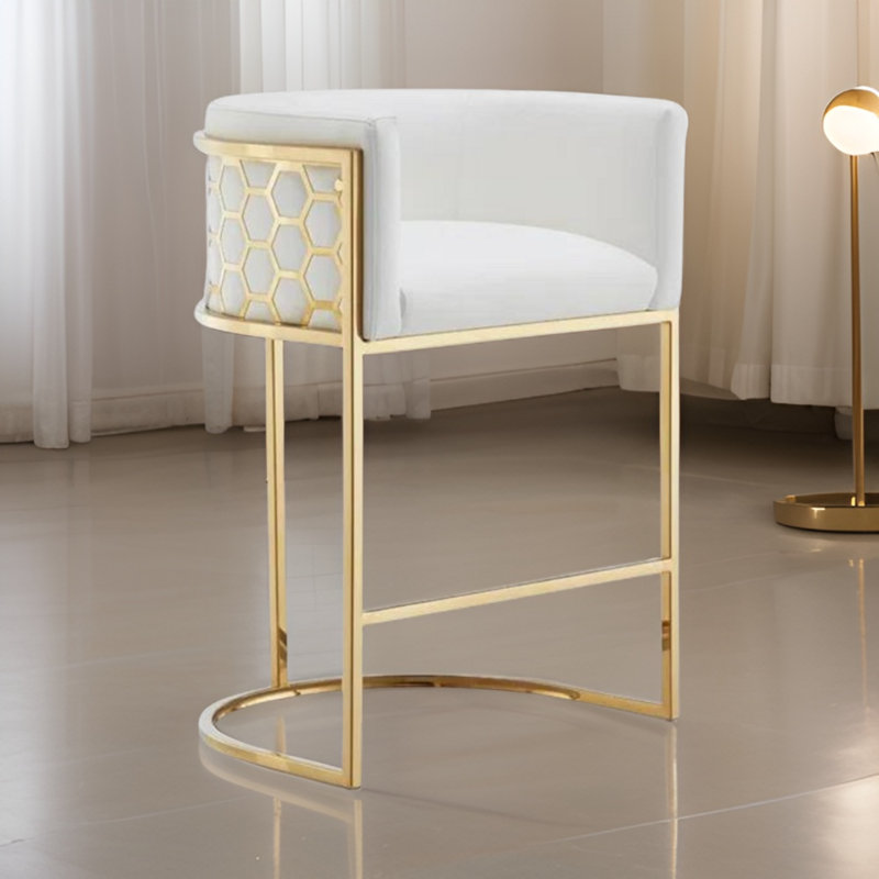 Upholstered Counter Stool with Metal Frame, White