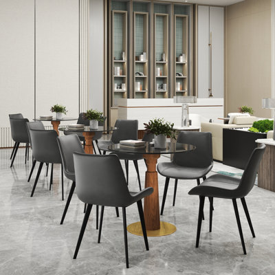 Ensemble de 5 tables de conférence rondes en verre avec 5 chaises en cuir