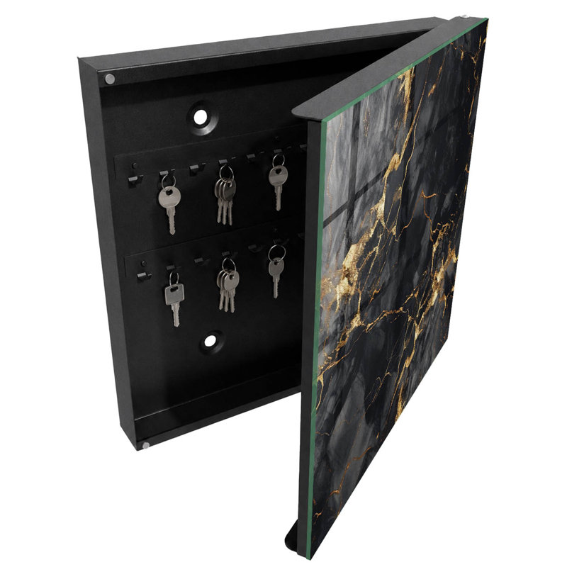 Key storage cabinet, Opens to the right, 30x30x5, White, Elegant pattern with dark and gold accents, 
