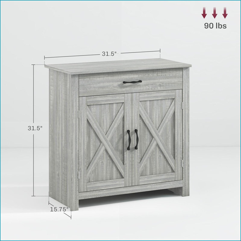 Sideboard Buffet Cabinet, Farmhouse Barn Door with Drawer &amp; Adjustable Shelf, Stone Gray | MDF, Particleboard
