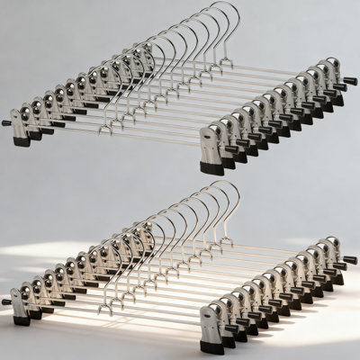 Heavy-Duty Metal Pants Hangers With Clips, 30-Pack Non-Slip Skirt & Trouser Hangers For Closet Organization, Rust-Resistant & Space-Saving Design