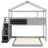 Twin Over Full House Bunk Bed With Storage Staircase And Blackboard,Gray