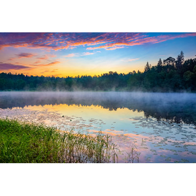 Hatley Foggy Sunrise On A Lake by Sborisov - Wrapped Canvas Print