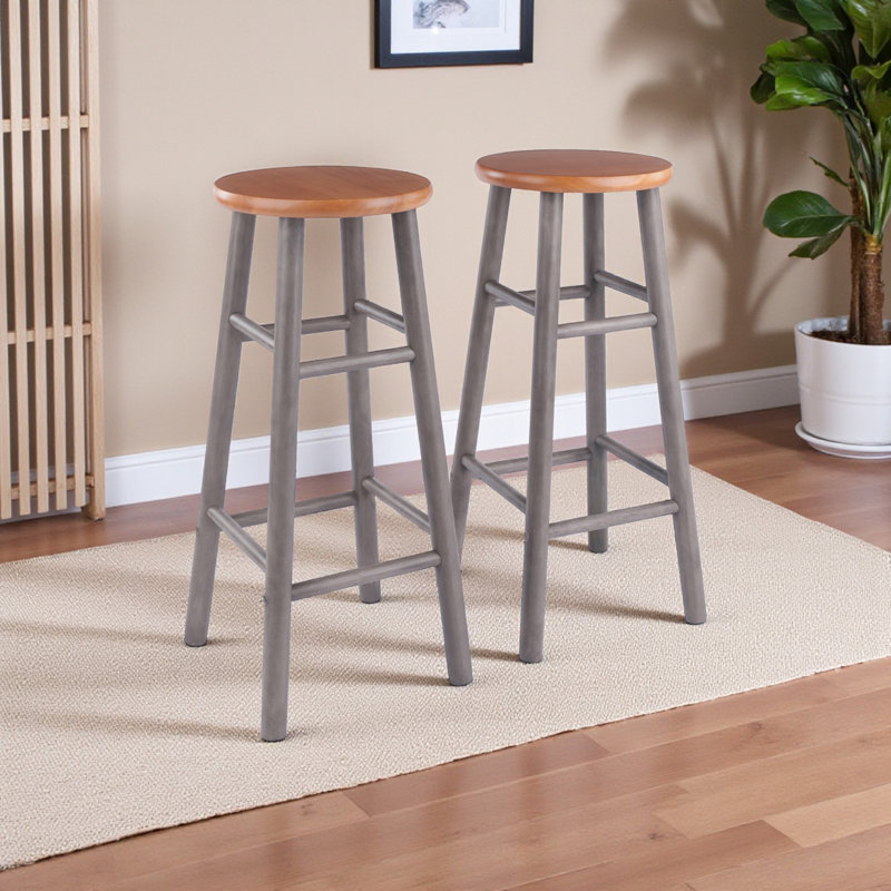 Casey Oyster Gray and Teak 2-Piece Bar Stool Set, 29.04'' H X 13.13'' W X 13.13'' D, Teak Seat/Oyster Gray Frame