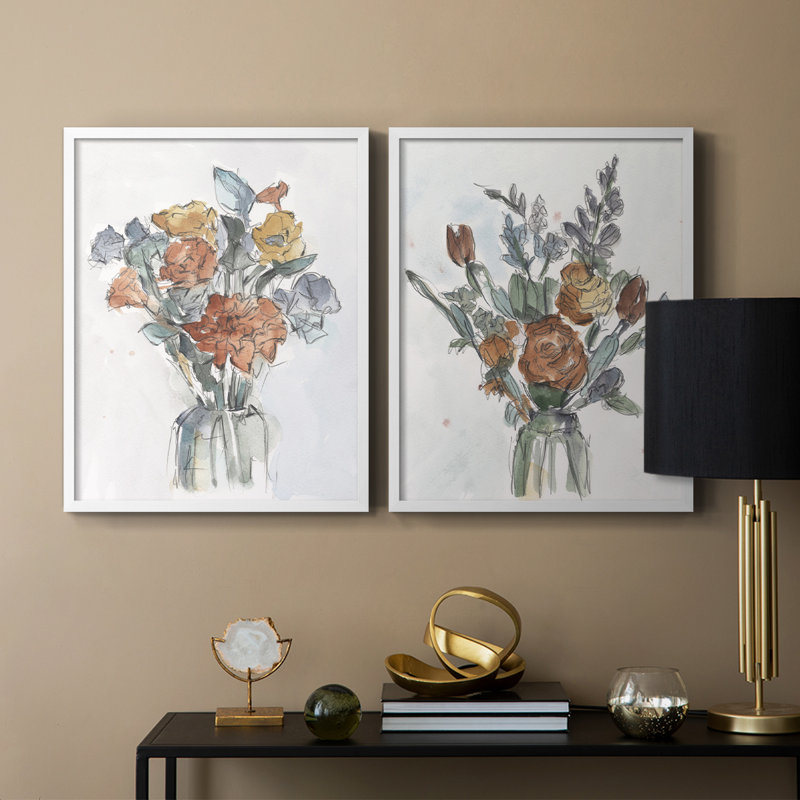Arrangement floral aquarelle I - impression encadrée de qualité supérieure - prête à être accrochée - aucun clou requis - aucun clou requis