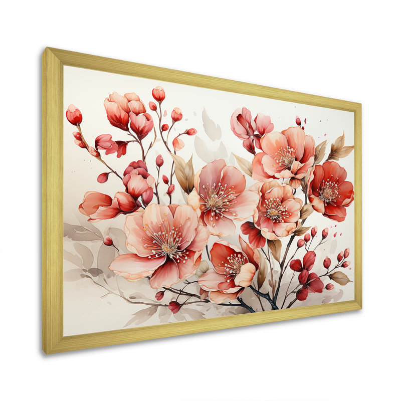 Charme des coquelicots dans un délice hivernal, Cadre doré simple, H 34 po x l 44 po x P 1,5 po