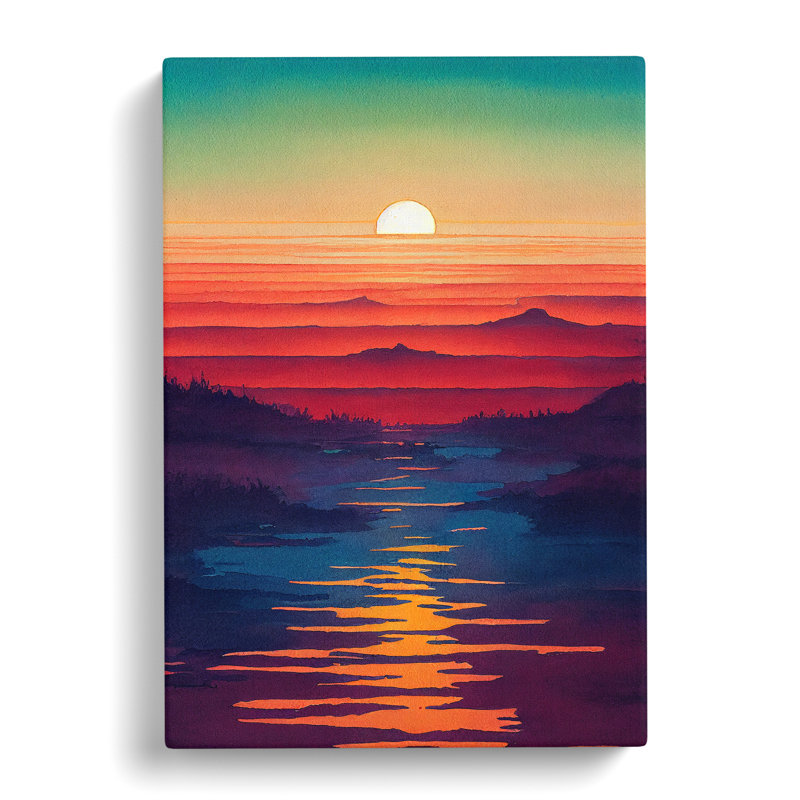 Sunset over Mountains - Wall Art, Wrapped Canvas, 50cm H x 35cm W x 3cm D, No Matte