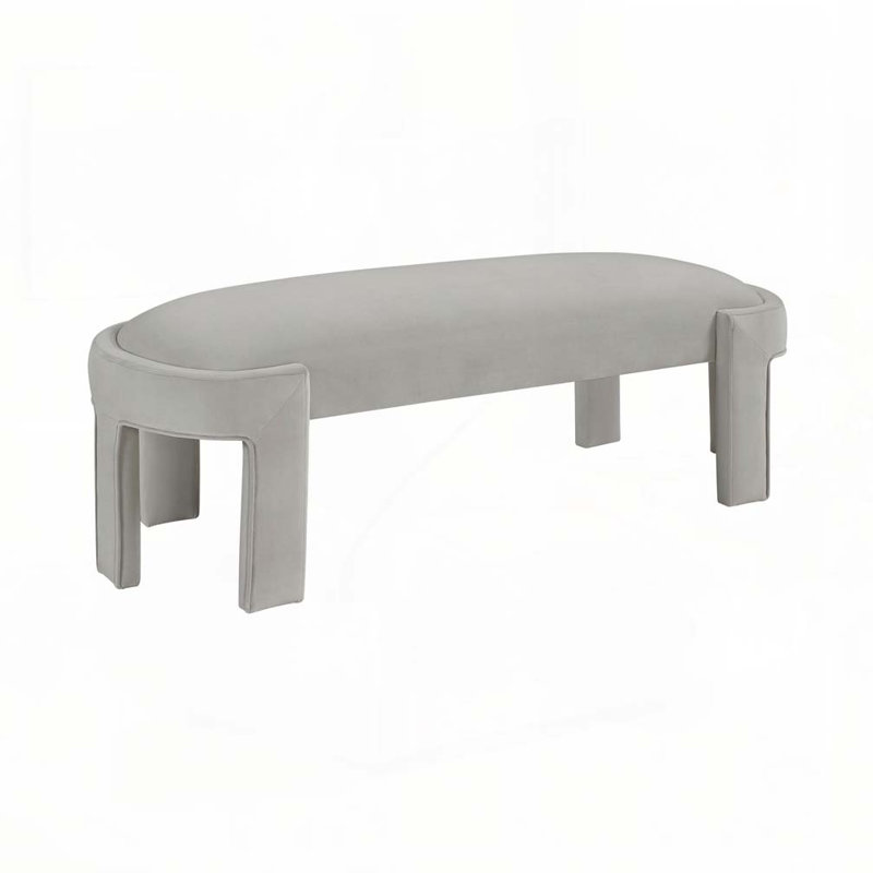 Velvet Fabric  Upholstered Bench, Taupe