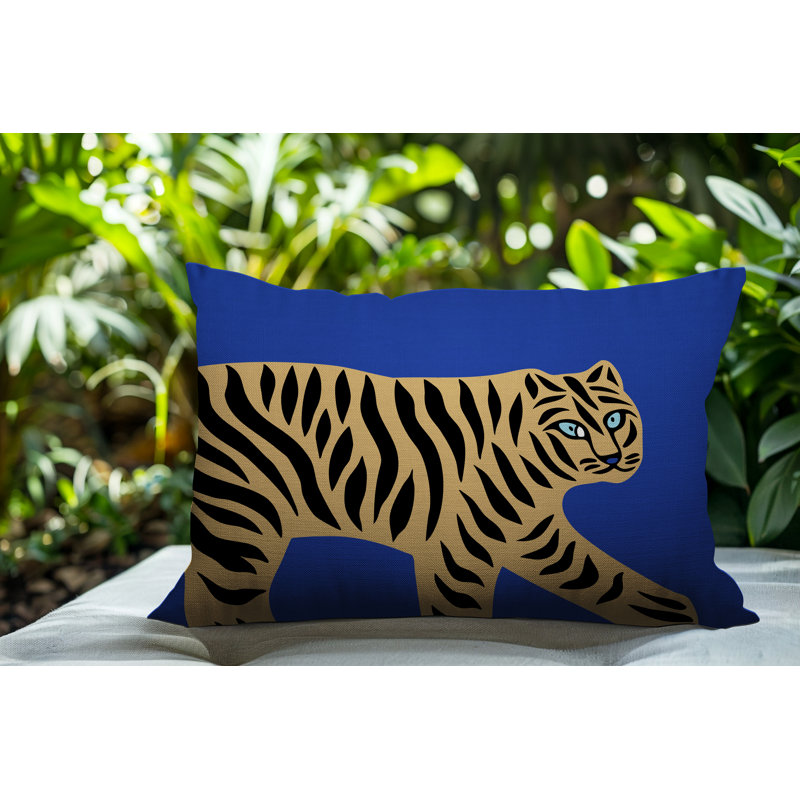 Oreiller rectangulaire intérieur / extérieur Gigi Tiger, Marine, H 20 po x l 14 po