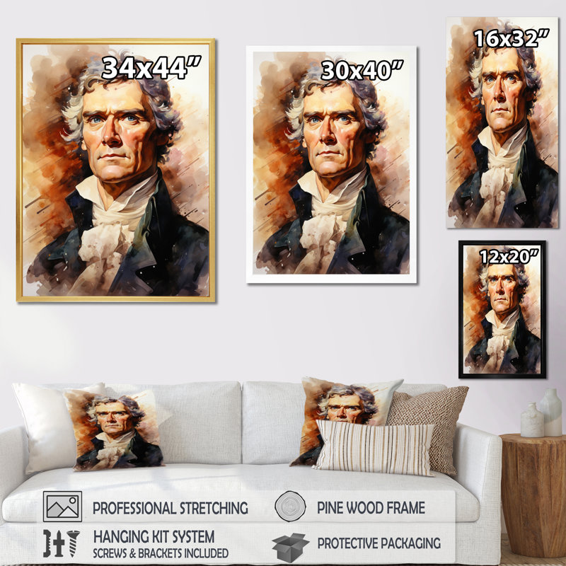 Thomas Jefferson, président, impression sur toile, H 44 po x l 34 po x P 1,5 po, Cadre doré à une seule photo