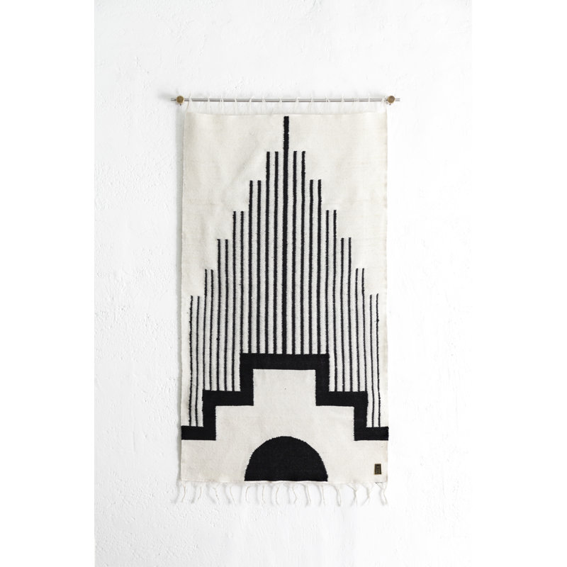 Centro Sheep Wool Handwoven Tapestry, Aged Bronze Wall Mount, Terracota & Ivory, White