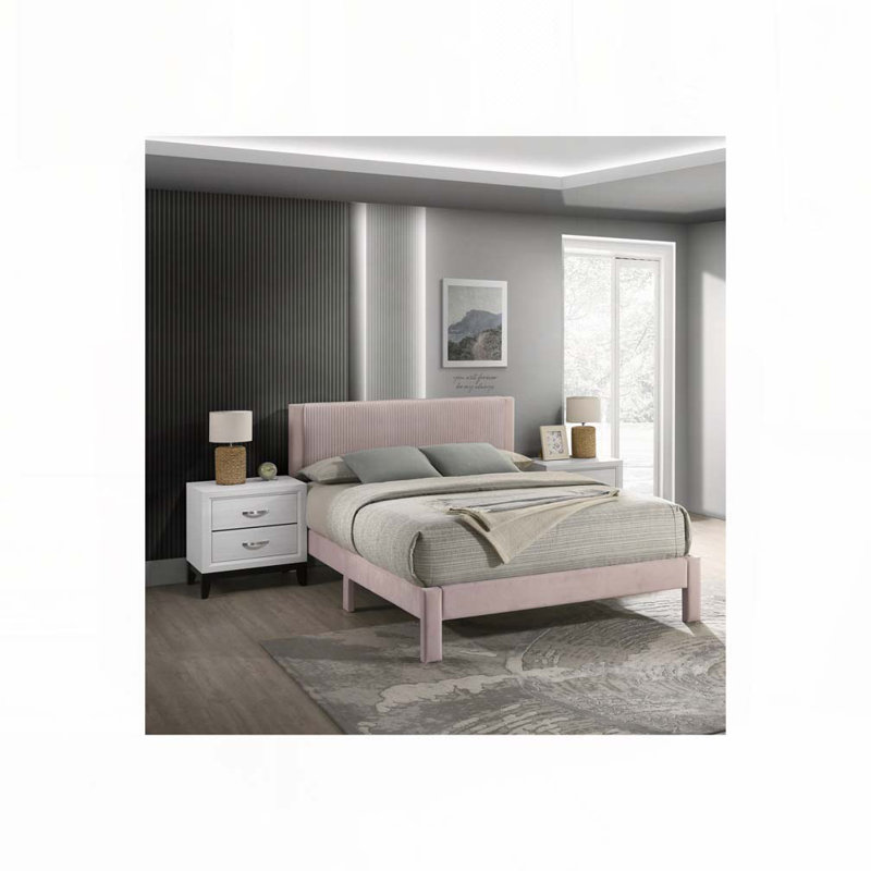Lit plateforme tapissier Plush, Grand lit, Rose