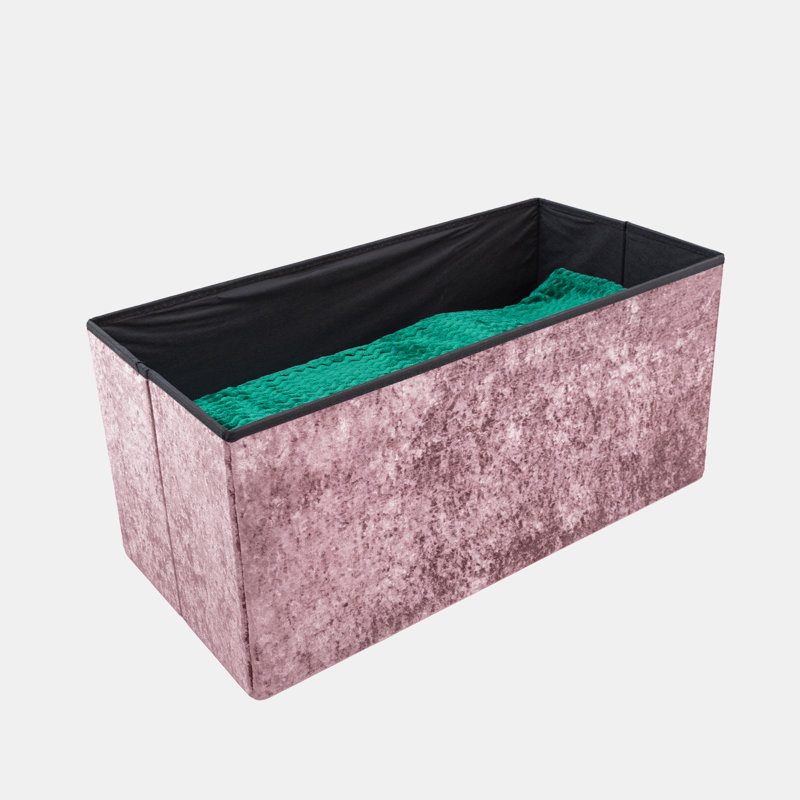 38 CRUSHED VELVET STORAGE BOX, 38cm H x 80cm W x 7cm D, Blush