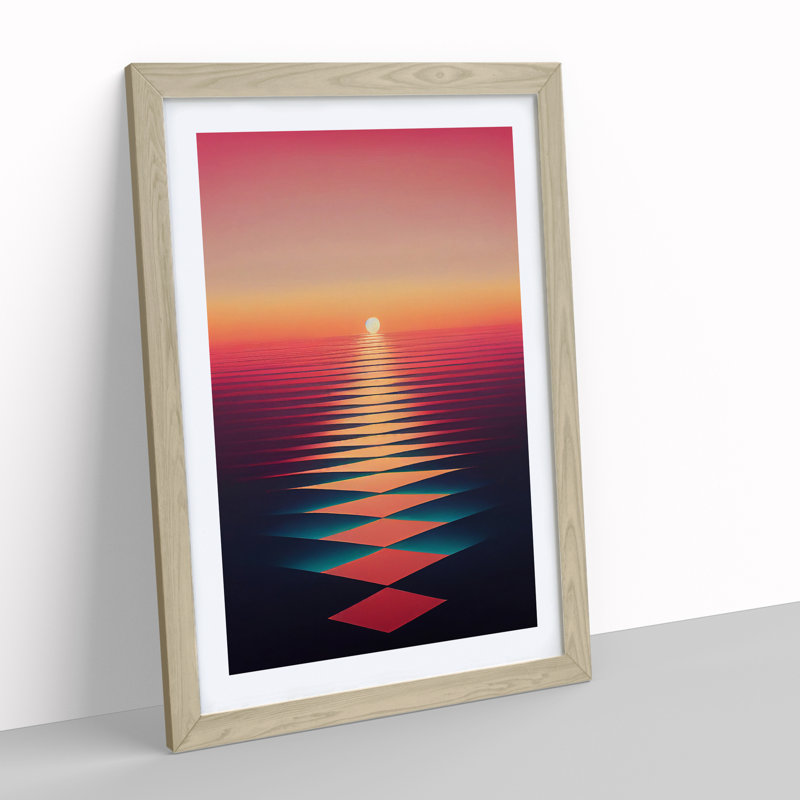 Boundless Abstract Ocean Sunset - Single Picture Frame Print, 34cm H x 25cm W x 2cm D, Oak
