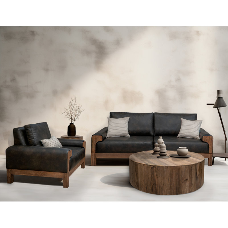 Canapé Caisy, coussins en mousse, bois massif, Mélange de polyester bison, H 38 po x l 69,25 po x P 39,5 po