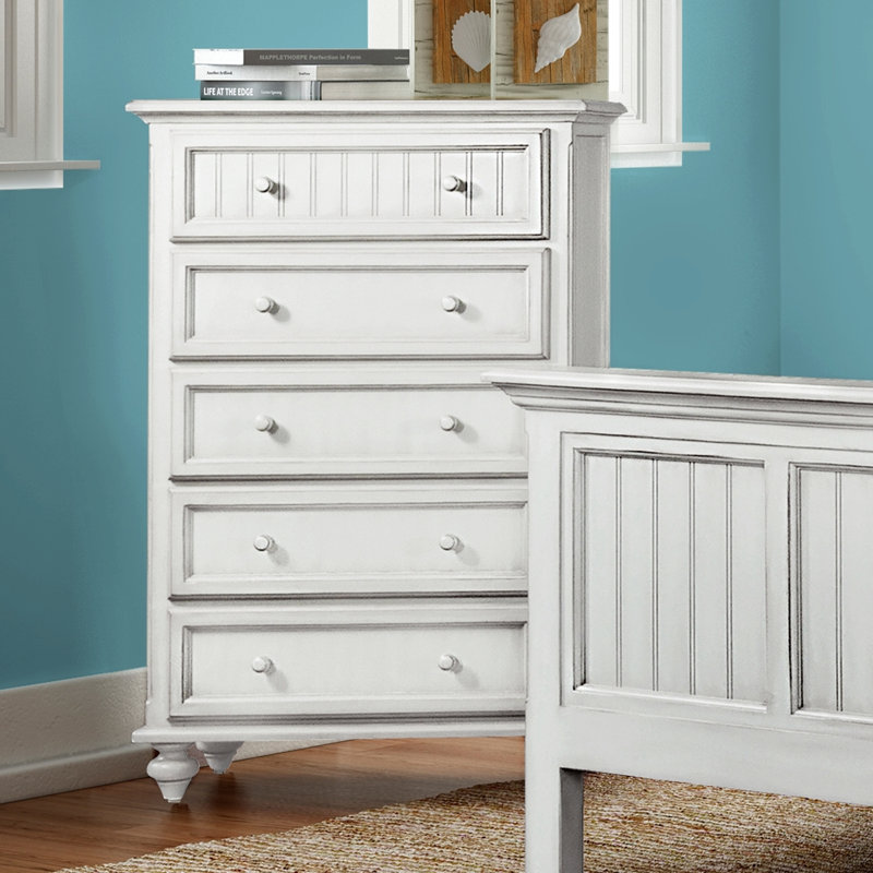 Commode 5 tiroirs Kolya - Finition blanche, Blanc