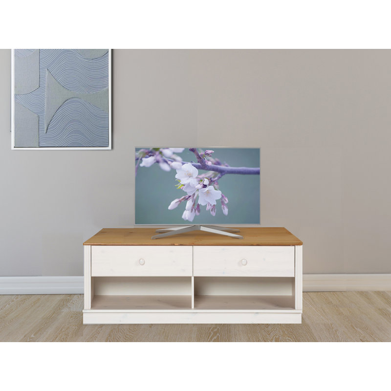 Annabelle Unfinished TV Stand for TVs up to 60", White/Honey