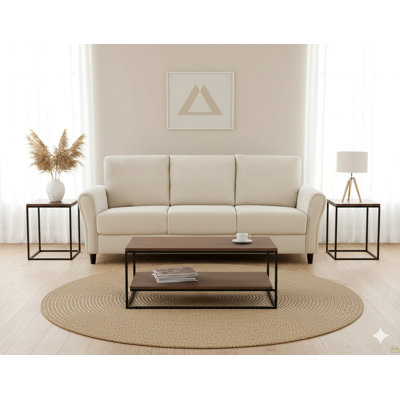 Patricia Curved Arm 3-Seater Sofa, Mid-Century Streamlined Upholstered Couch with Wood Frame, Spacious Curved Arm Sofa Furniture for Living Room