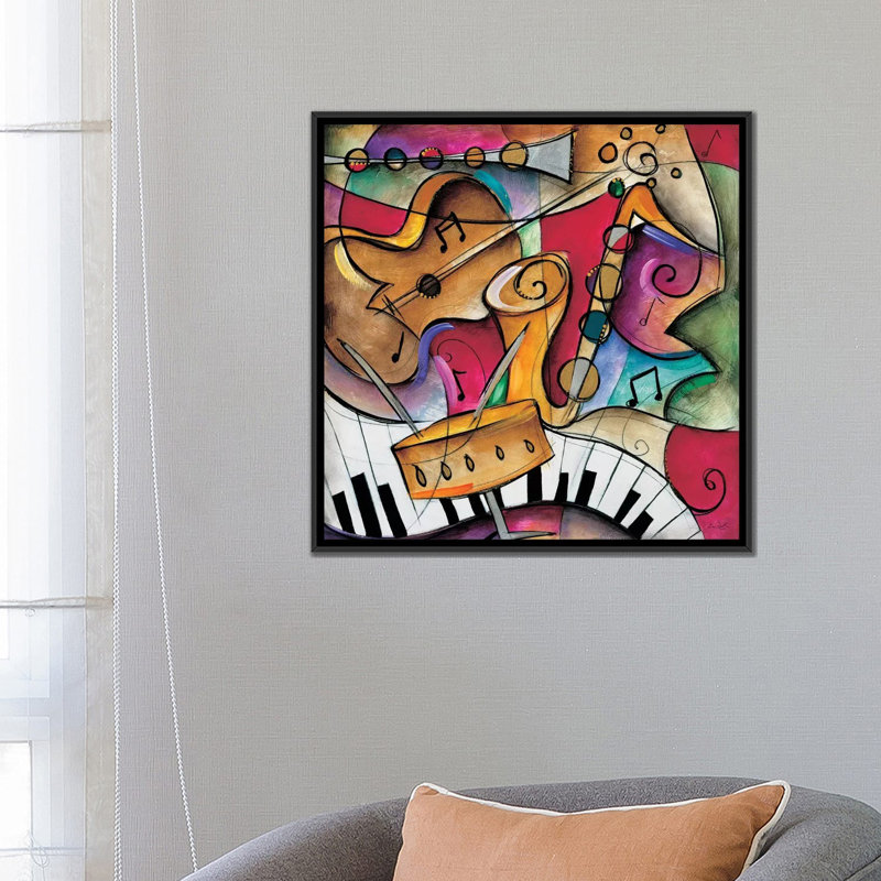«Jazz It Up II» par Eric Waugh, impression sur toile, H 26 po x l 26 po x P 1,5 po, Toile avec cadre flottant noir