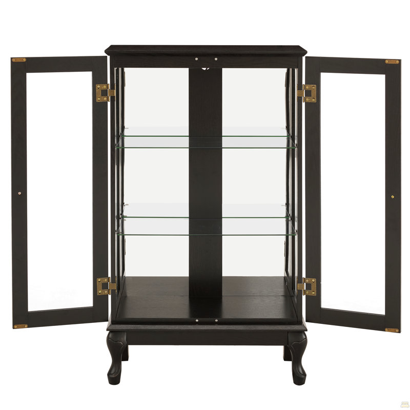 Vitrine avec portes en verre trempé, vitrine éclairée avec panneau arrière en miroir et tablettes réglables parfaites pour la maison ou le bureau (ampoule incluse) - Noir