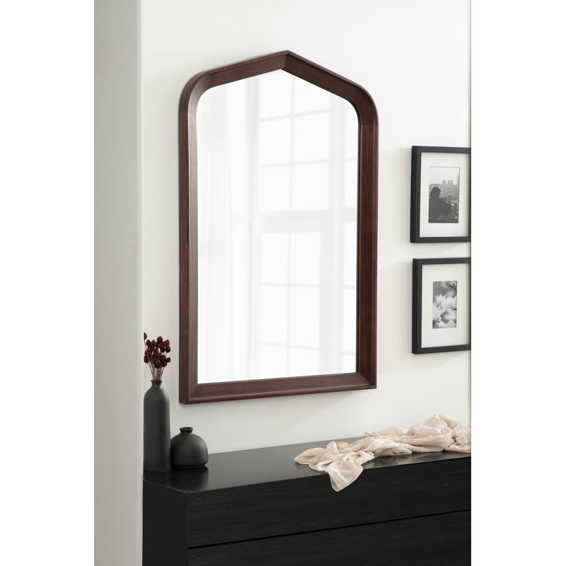 Ehitan Wooden Wide Arched Wall Mirror, 36" x 24", Brown