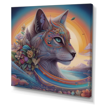 " Magical Rainbow Cat With Flowers I "