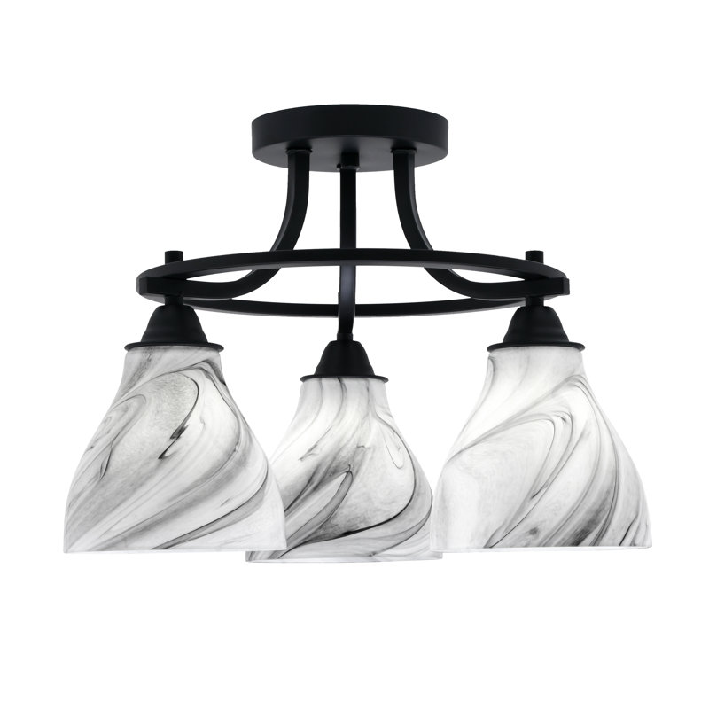 Paramount 3 Light Semi-Flush Shown In Matte Black Finish With 6.25" Onyx Swirl Glass