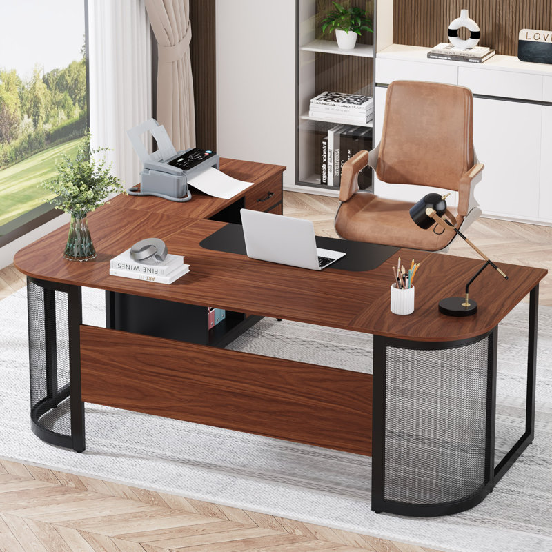 Bureau de direction 63 po avec classeur 31 po, Brun / noir