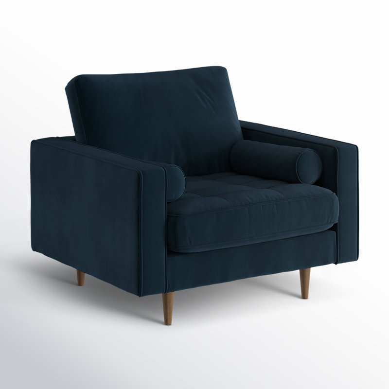 Fauteuil touffeté l 41,5 po Kerney, Velours performance encre bleue