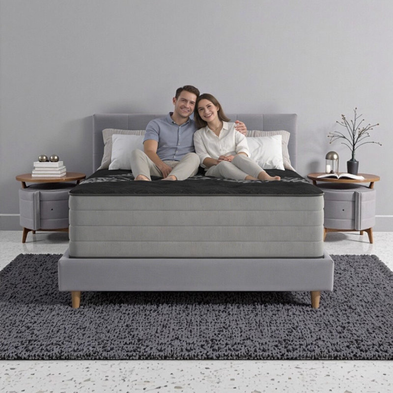 14" Heavy Duty Medium Plush Quilted Queen Mattress - Made in USA with Cooling Ice Cover & Copper-Infused Memory Foam, Queen