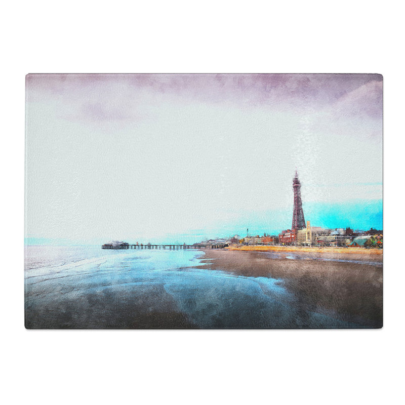 Tempered Glass Blackpool Tower & Beach Chopping Board, 28.5 cm x 39 cm